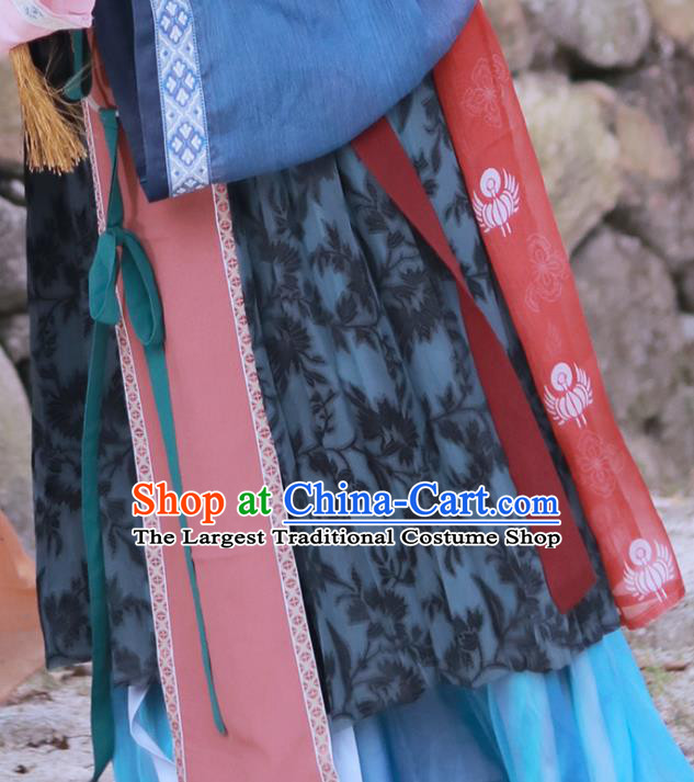 Chinese Ancient Empress Garment Costumes Traditional Court Blue Hanfu Dresses Song Dynasty Palace Woman Clothing