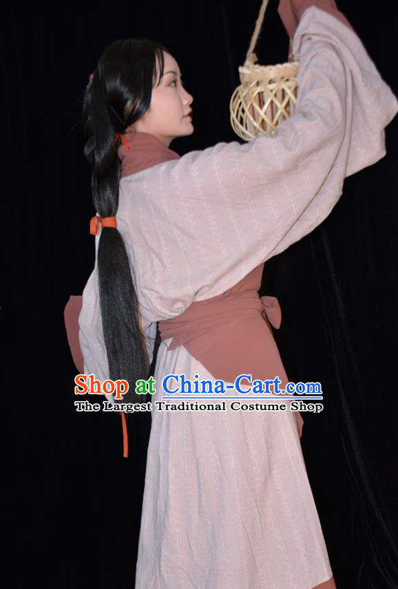 Chinese Han Dynasty Palace Lady Clothing Ancient Royal Princess Garment Costumes Traditional Pink Hanfu Curving Front Robe