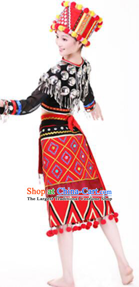 Chinese Yunnan Ethnic Garment Costumes Jingpo Nationality Woman Clothing Chingpo Minority Female Dress Uniform