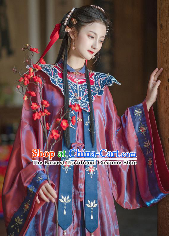 Chinese Ming Dynasty Noble Lady Garment Costumes Ancient Patrician Woman Long Gown and Skirt Complete Set