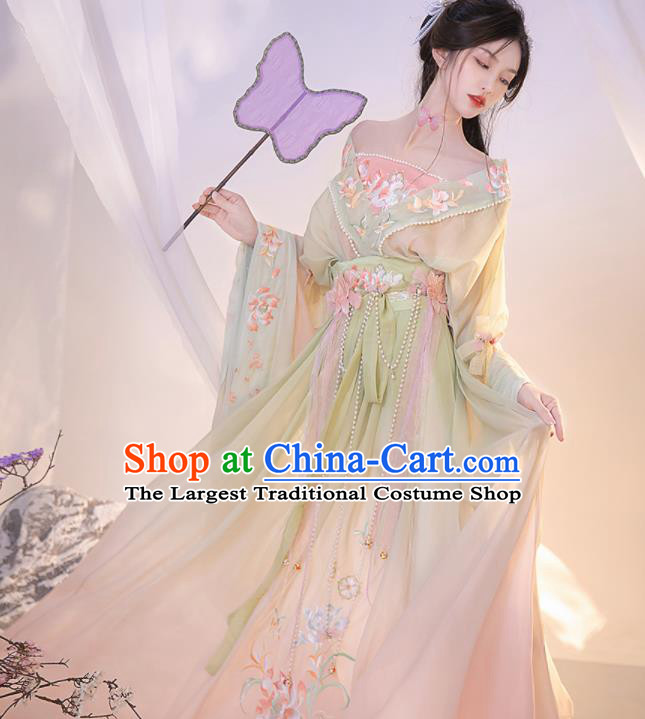 Chinese Ancient Flower Goddess Dresses Traditional Hanfu Garments Jin Dynasty Court Woman Costumes Complete Set