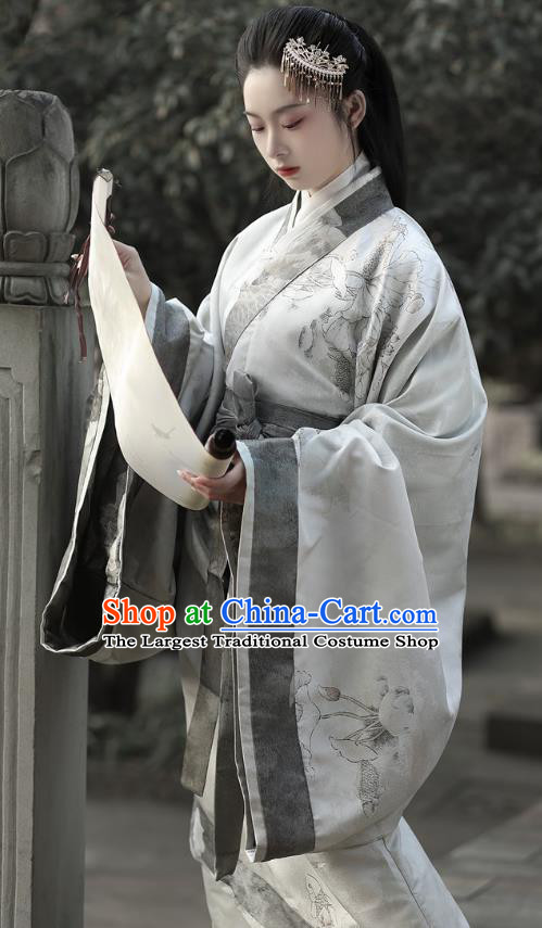 Chinese Hanfu Curving Front Robe Wide Sleeve Qu Ju Han Dynasty Empress Historical Costume Ancient Court Woman Dress