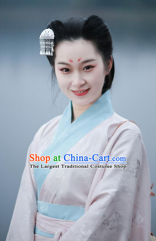 Chinese Han Dynasty Royal Princess Historical Costume Ancient Young Lady Pink Dress Hanfu Qu Ju Curving Front Robe