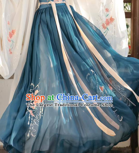 Chinese Traditional Ruqun Blue Dress Tang Dynasty Princess Clothing Ancient Young Lady Costumes