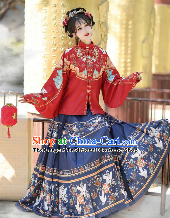 Chinese Ming Dynasty Royal Princess Costumes Traditional Hanfu Mandarin Jacket and Ma Mian Skirt Ancient Noble Lady Clothing