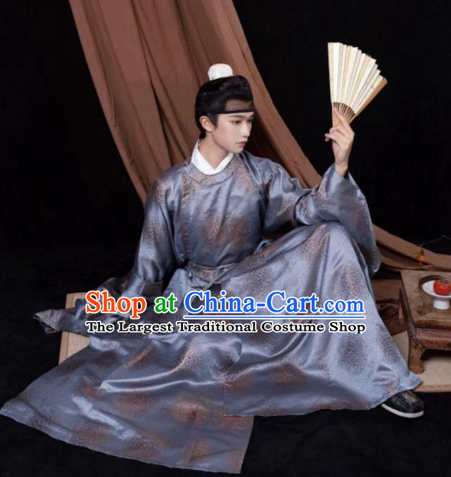 Chinese Ming Dynasty Daily Round Necked Gown Ancient Scholar Clothing for men