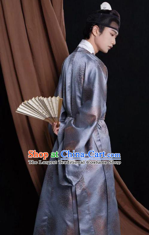 Chinese Ming Dynasty Daily Round Necked Gown Ancient Scholar Clothing for men