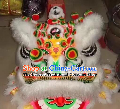 Traditional Chinese White Wool Green Sequins Festival Celebration Lion Dancing Costume Complete Set