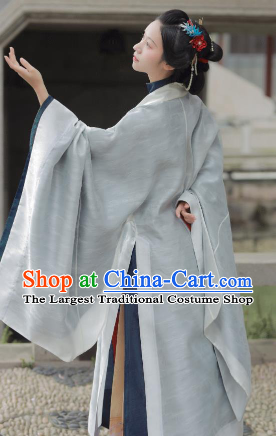 Chinese Ming Dynasty Noble Woman Clothing Ancient Young Mistress Garment Costumes Traditional White Cape Gown and Skirt Complete Set
