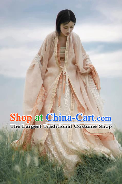 Chinese Tang Dynasty Imperial Consort Clothing Embroidered Hanfu Dresses Ru Qun and Cape Ancient Princess Garment Costumes