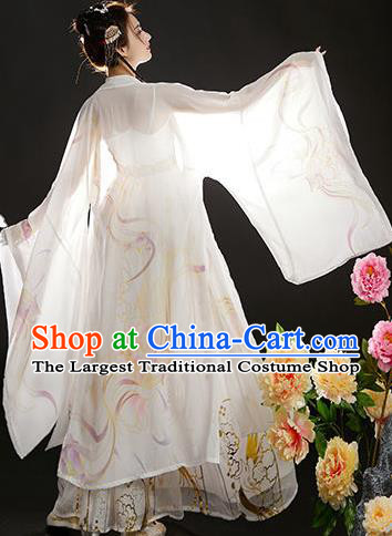 Chinese Ancient Moon Goddess Garment Costumes Tang Dynasty Princess Clothing White Hanfu Dresses Ru Qun and Cape