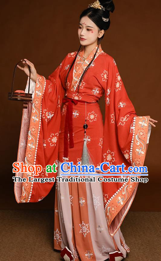 Chinese Southern and Northern Dynasties Princess Garment Costumes Hanfu Red Dresses Ancient Court Beauty Clothing
