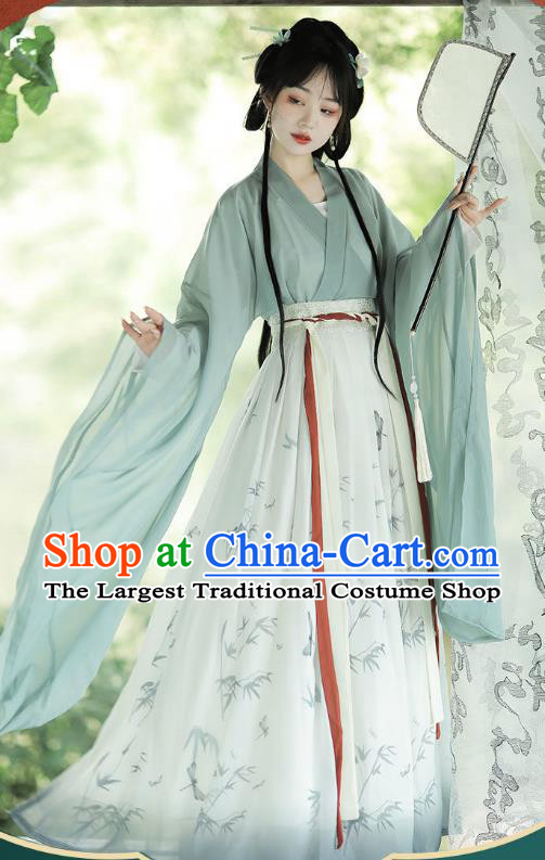 Chinese Ancient Court Beauty Clothing Wei and Jin Dynasty Princess Garment Costumes Hanfu Green Dresses
