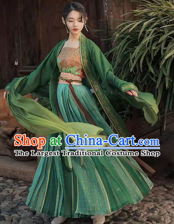 Chinese Song Dynasty Court Princess Garment Costumes Hanfu BeiZi Green Dresses Ancient Palace Beauty Clothing