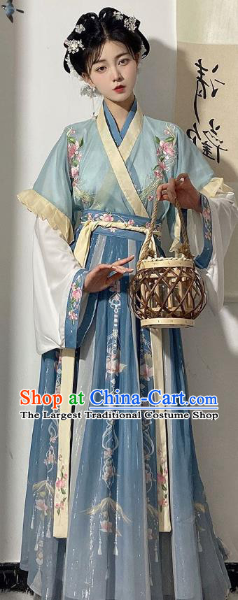Chinese Blue Ruqun Hanfu Clothing Ancient Noble Lady Dresses Jin Dynasty Royal Princess Garment Costumes