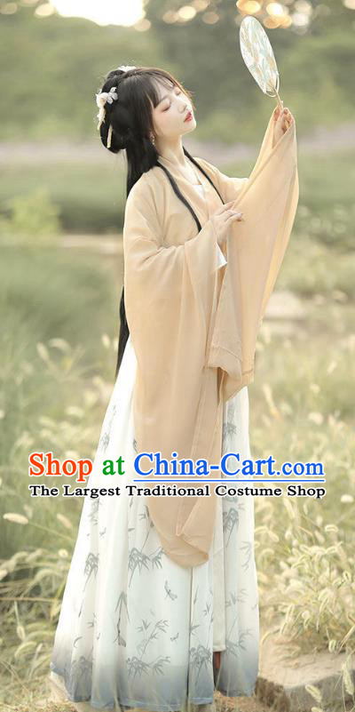 Chinese Ancient Young Lady Clothing Jin Dynasty Princess Garment Costumes Hanfu Dresses Printing Bamboo Ruqun