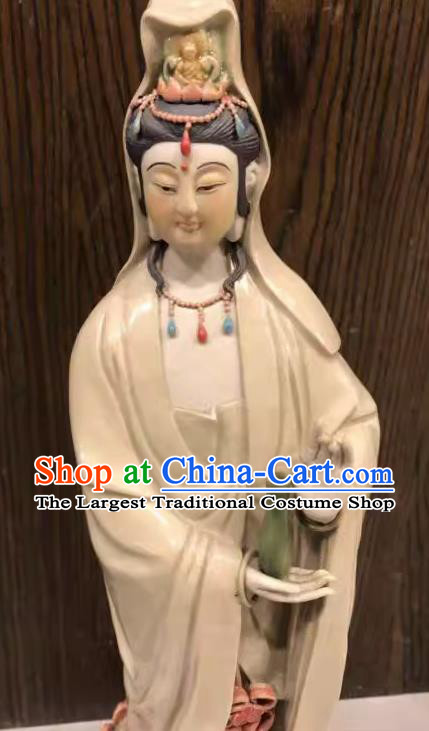 Chinese Guan Yin with Bottle Statue Shiwan Ceramic Avalokitesvara Sculpture Kwan Yin Figurine