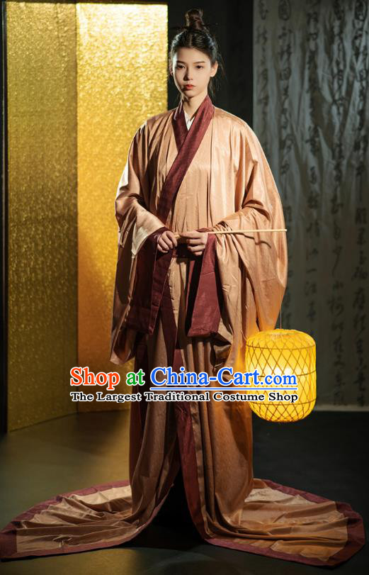 Chinese Qin Dynasty Noble Childe Clothing Ancient Scholar Costume Traditional Han Fu Straight Front Robe