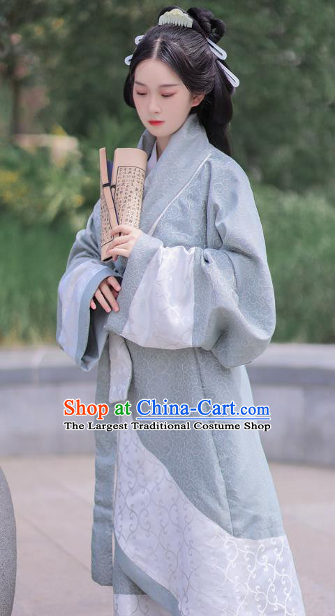 Chinese Ancient Young Woman Dress Traditional Han Fu Curving Front Robe Han Dynasty Princess Garment Costume