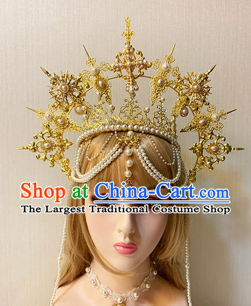 Handmade Goddess Hair Jewelry Stage Show Headpieces Top Catwalks Queen Golden Crown