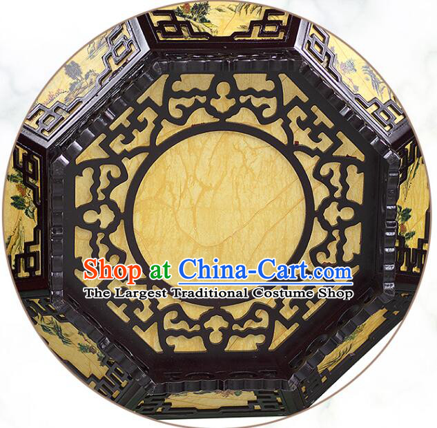 Chinese Wood Large Palace Lantern Hand Painted Landscape Ceiling Lantern