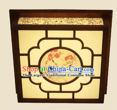 Chinese Traditional Ceiling Lamp Painting of Birds and Flowers Lantern Handmade Wood Lantern