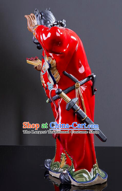 Chinese Ceramics Zhong Kui Statue Bringing Blessings To Hall Hand Made Shi Wan Artistic