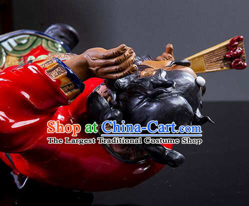 Chinese Ceramics Zhong Kui Statue Bringing Blessings To Hall Hand Made Shi Wan Artistic