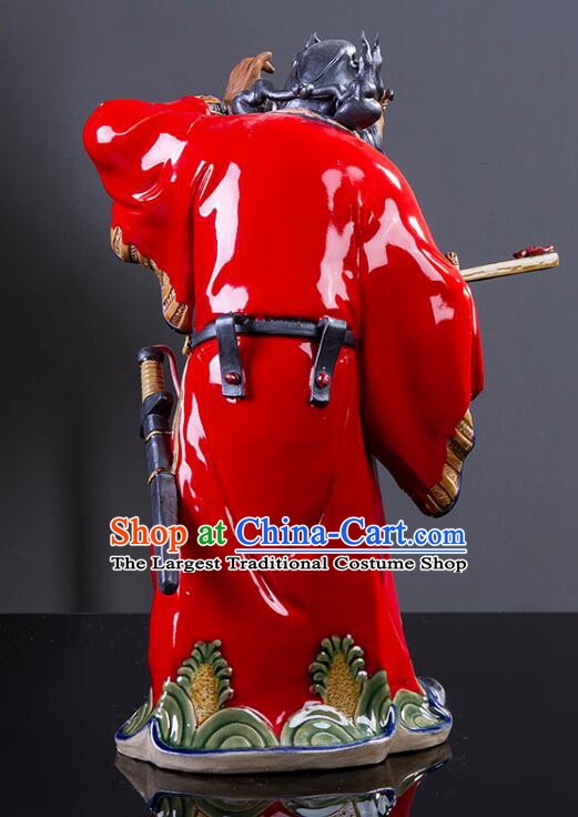 Chinese Ceramics Zhong Kui Statue Bringing Blessings To Hall Hand Made Shi Wan Artistic