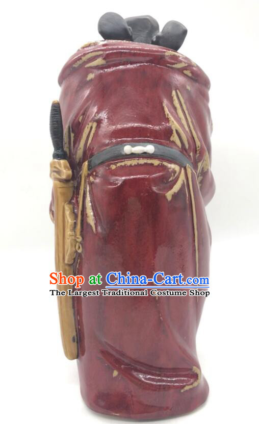 Chinese Ceramics Artistic Zhong Kui Catching Ghost Statue Hand Made Shi Wan Figurine