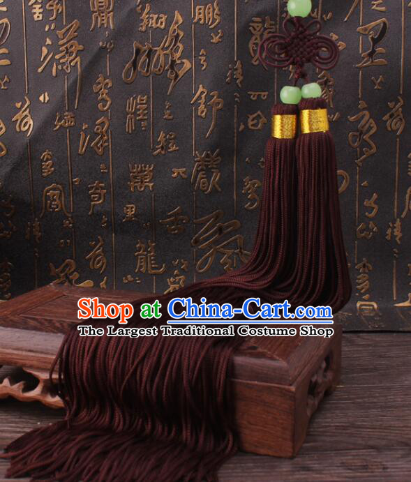 Chinese Handmade Jade Beads Pendant Tai Chi Sword Brown Tassels