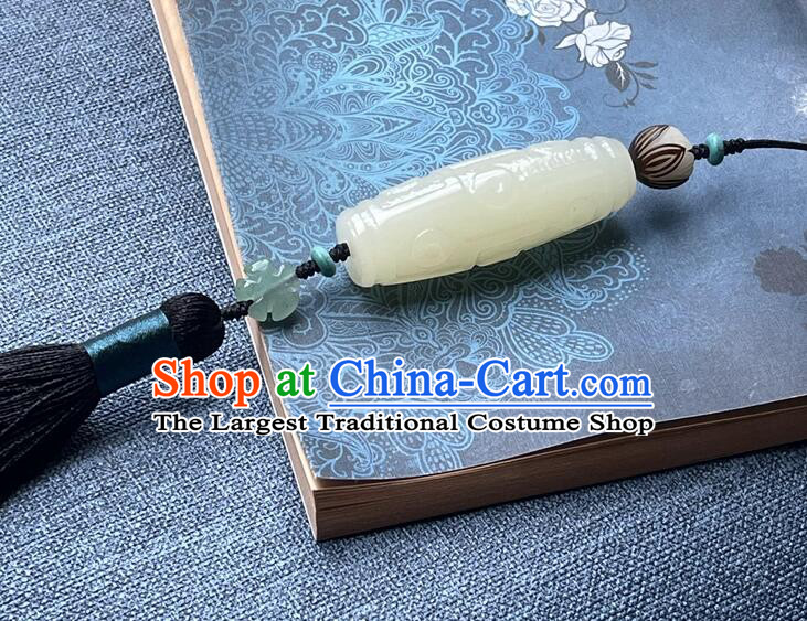 Chinese Tai Chi Sword Fringe Handmade Black Tassels Jade Pendant