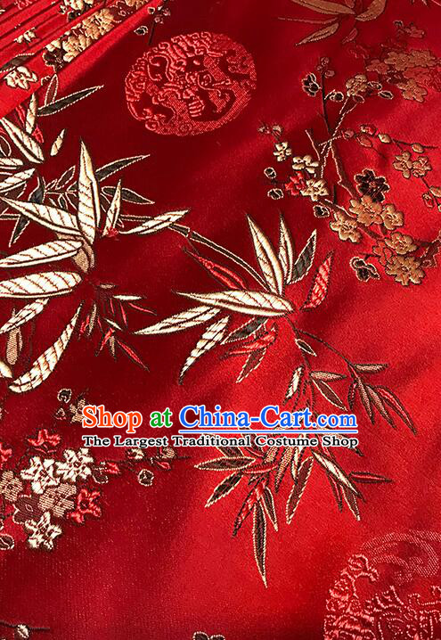 Chinese Traditional Fabric Classical Plum Bamboo Patterns Design Red Brocade