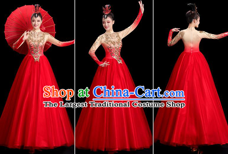 Professional Opening Dance Magenta Dress Women Group Dance Clothing Chorus Performance Costume