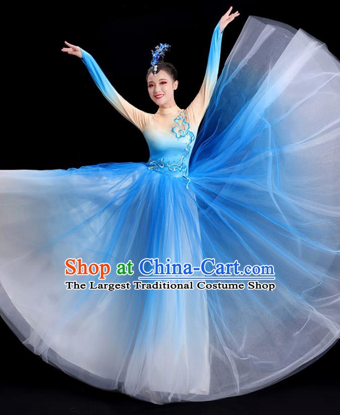Chinese Women Group Dance Clothing Modern Dance Costume Spring Festival Gala Opening Dance Blue Dress