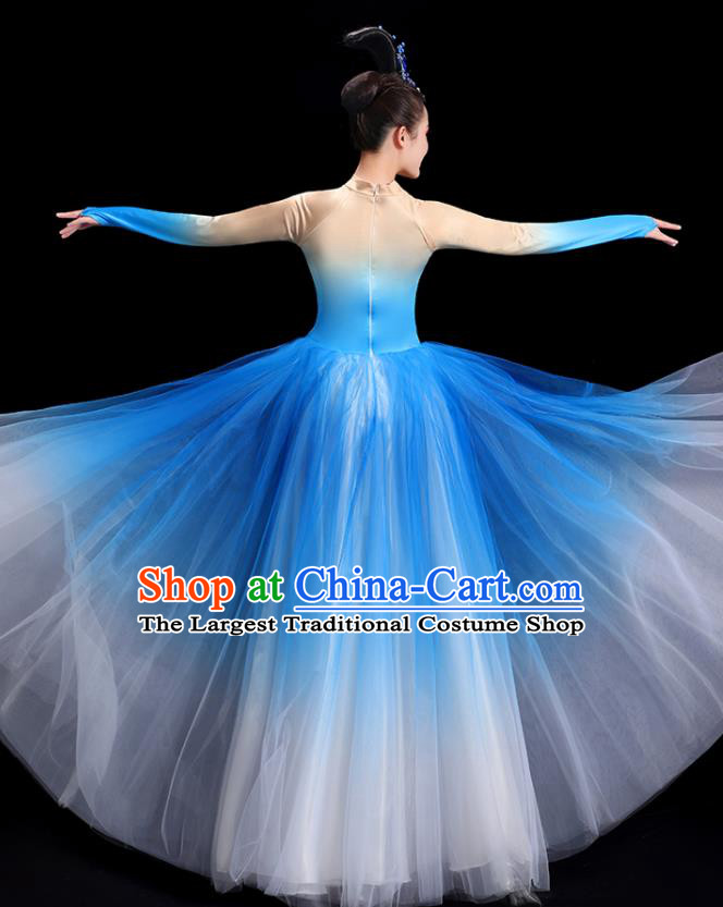 Chinese Women Group Dance Clothing Modern Dance Costume Spring Festival Gala Opening Dance Blue Dress