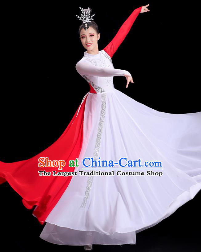 Chinese Spring Festival Gala Opening Dance White Dress Women Group Chorus Clothing Umbrella Dance Costume