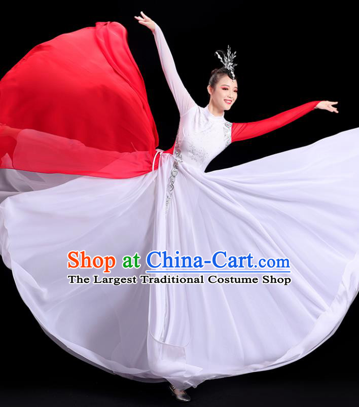 Chinese Spring Festival Gala Opening Dance White Dress Women Group Chorus Clothing Umbrella Dance Costume