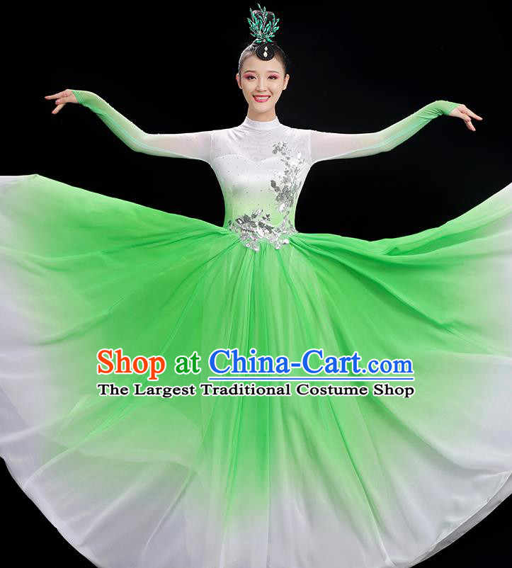 Chinese Umbrella Dance Costume Spring Festival Gala Dance Green Dress Women Chorus Clothing