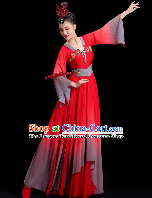 China Umbrella Dance Clothing Women Group Stage Show Red Dress Classical Dance Costume