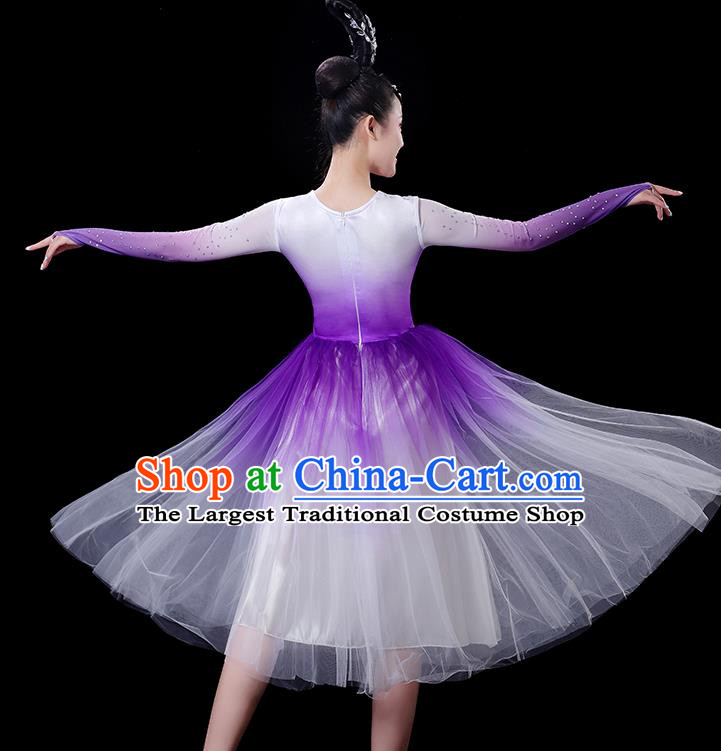 China Opening Dance Fashion Women Group Stage Show Purple Dress Modern Dance Costume Chorus Clothing
