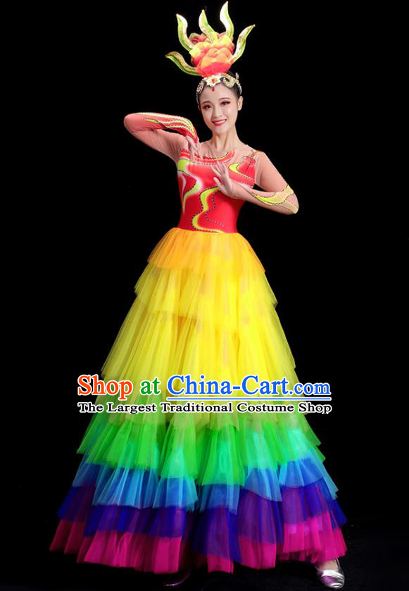 China National Game Opening Dance Costume Modern Dance Clothing Group Stage Show Rainbow Dress