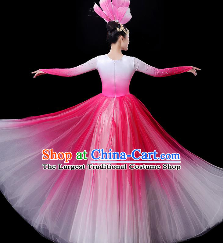 China Stage Show Fashion Modern Dance Costumes Opening Dance Pink Dress Women Group Flower Performance Clothing