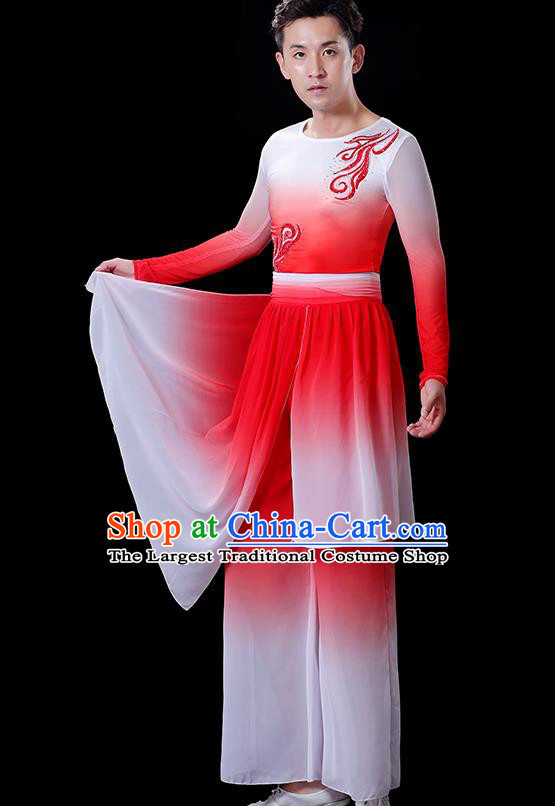 Top Stage Show Fashion Fan Dance Costume Yangko Dance Gradient White Red Outfit Male Folk Dance Clothing