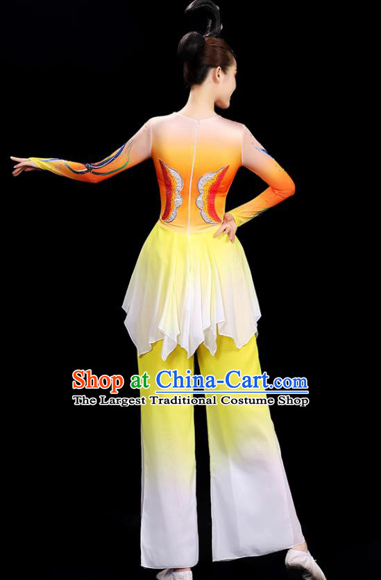 Top Yangko Dance Yellow Outfit Folk Dance Clothing Women Group Stage Show Fashion Fan Dance Costume