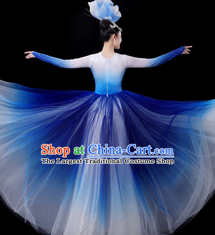 China Opening Dance Royal Blue Dress Women Group Performance Clothing Stage Show Fashion Flower Dance Costume