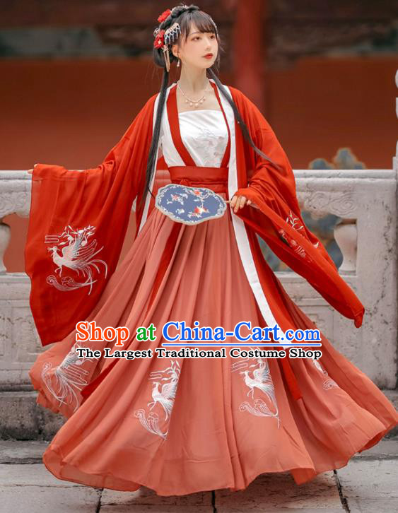 China Song Dynasty Princess Red Dresses Traditional Hanfu Garments Ancient Court Woman Costumes