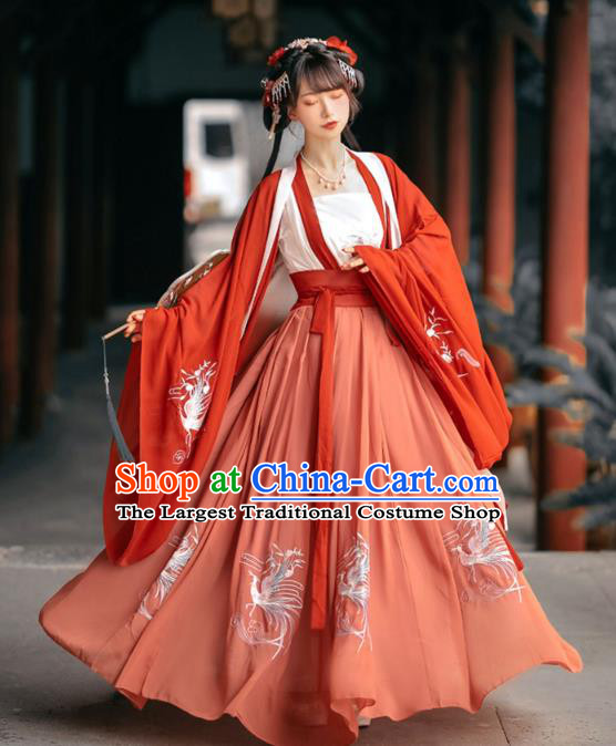 China Song Dynasty Princess Red Dresses Traditional Hanfu Garments Ancient Court Woman Costumes