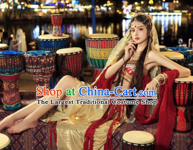China Tang Dynasty Western Regions Princess Red Dresses Traditional Photography Hanfu Garments Ancient Flying Apsaras Costumes