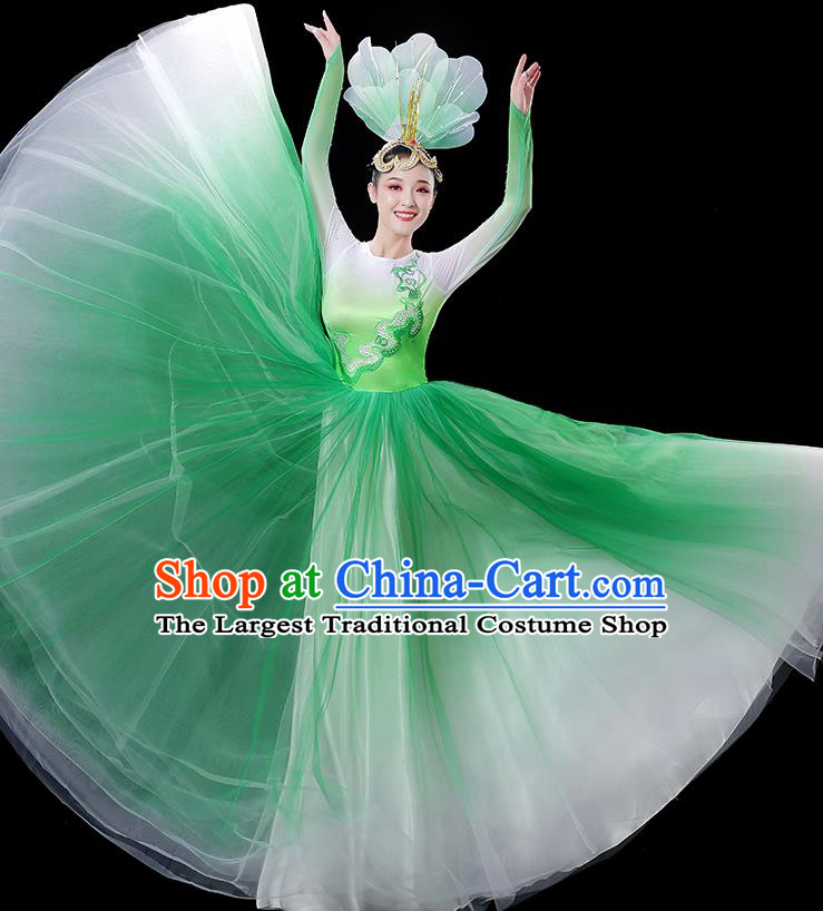 China Stage Show Fashion Modern Dance Costumes Opening Dance Green Dress Women Group Performance Clothing